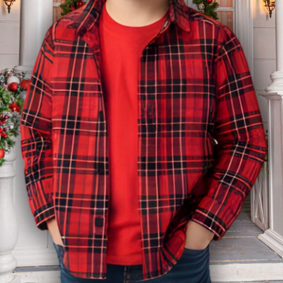 Toddler Boys Christmas Layered Shirt Set 12–18mo – Plaid Button Up + Tee - Picture 1 of 6